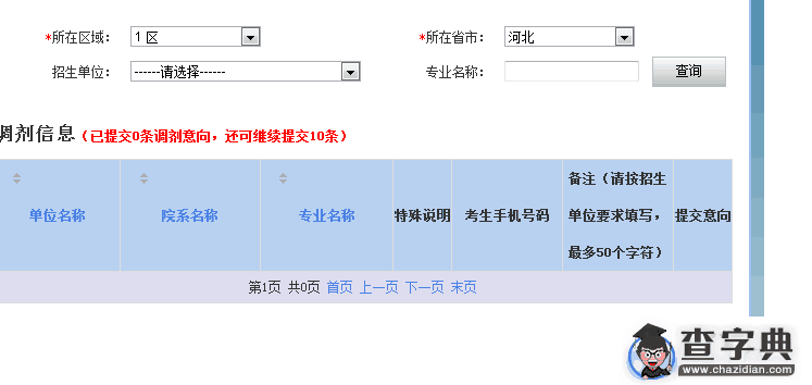 2016年网上调剂意向采集系统已开通4