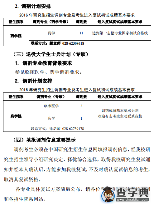 成都医学院2016考研调剂信息3